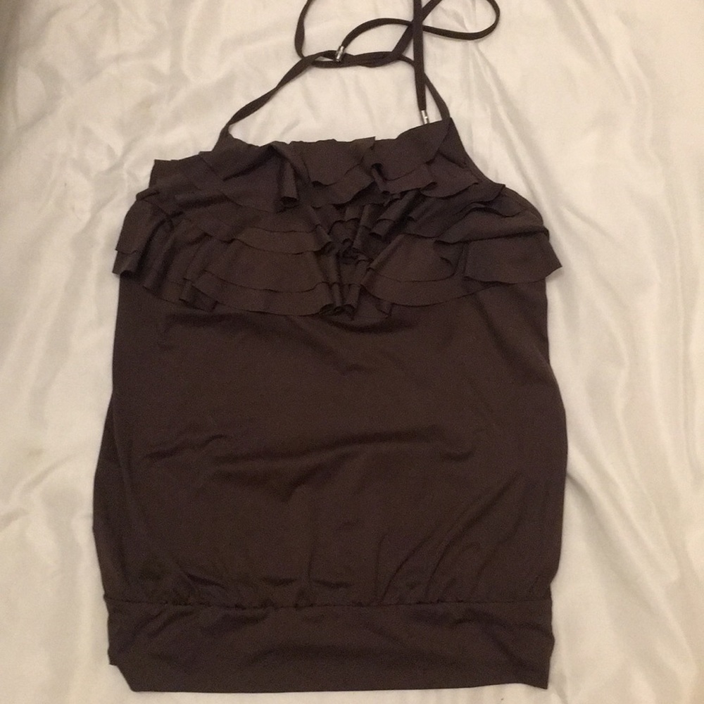 Michael Kors Tankini Swim Suit Top Brown Ruffled Size S